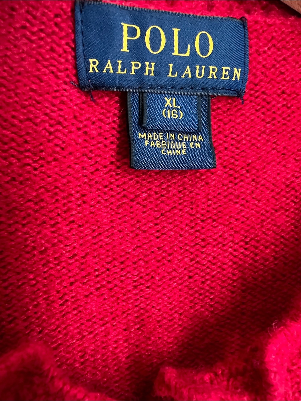 Polo by Ralph Lauren | Kids Bright Red Cropped Cardigan Scalloped Edges Sz XL - Picture 2 of 11